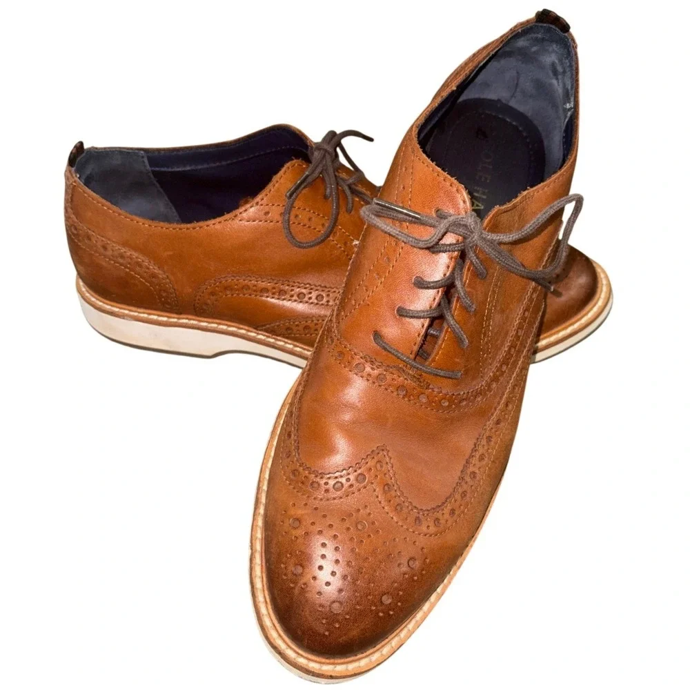Cole Haan Grand.OS Mens 11.5 M British Tan Leather Wingtip Oxford Shoes C30697